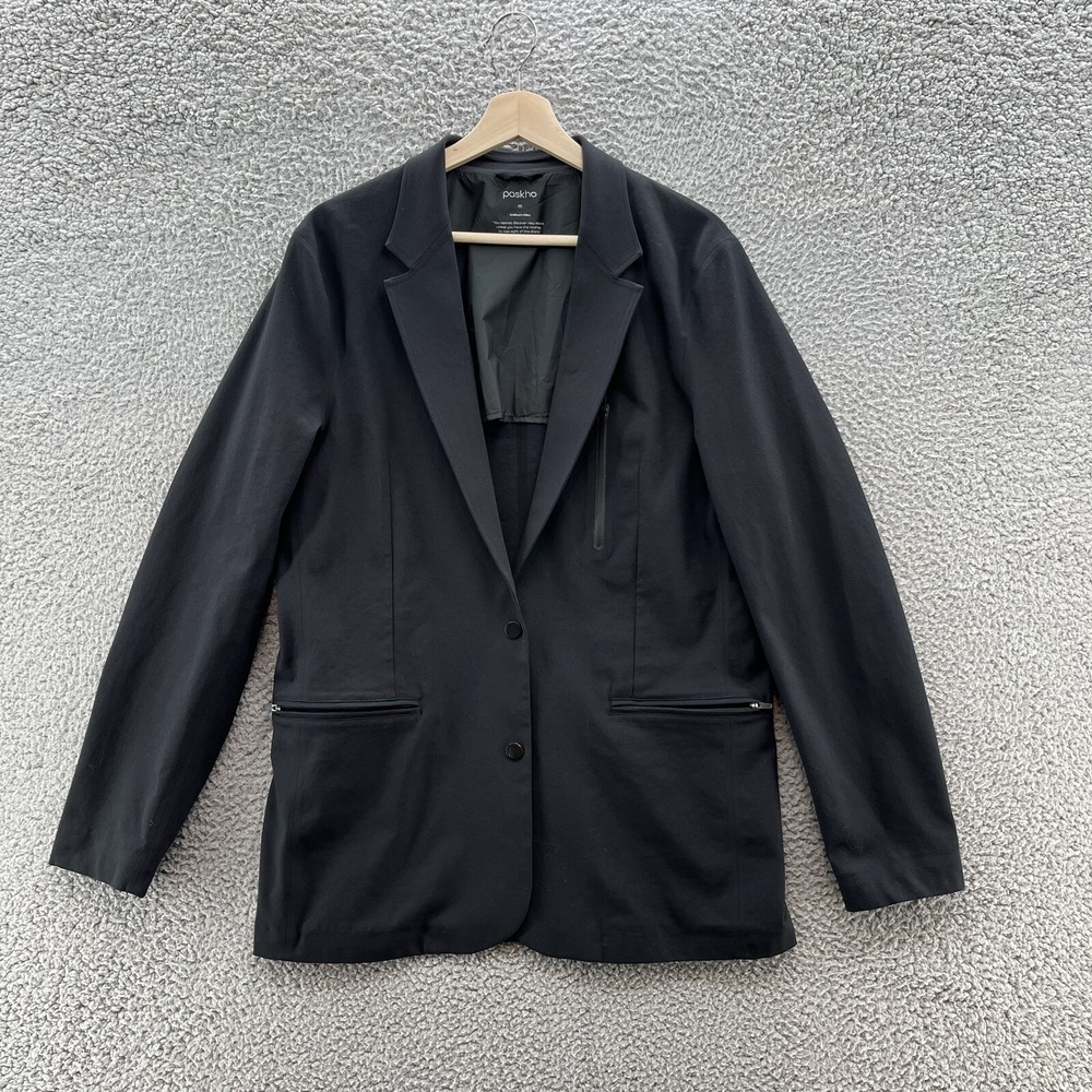 Paskho Sport Coat Mens‎ Medium Black Slim Fit Technical Travel Blazer